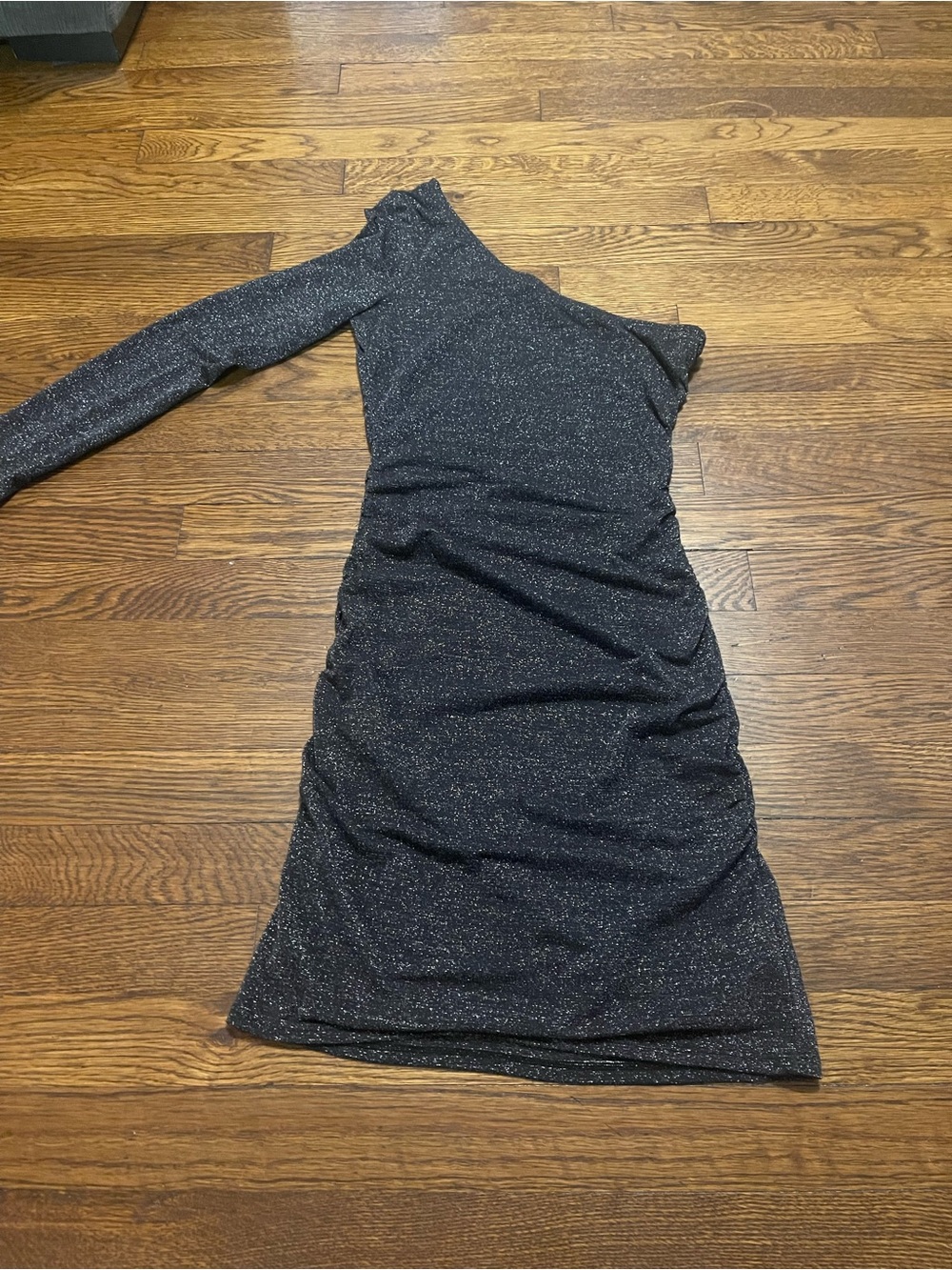 Guess One-Shoulder Black Sparkle Dress with Long Sleeve